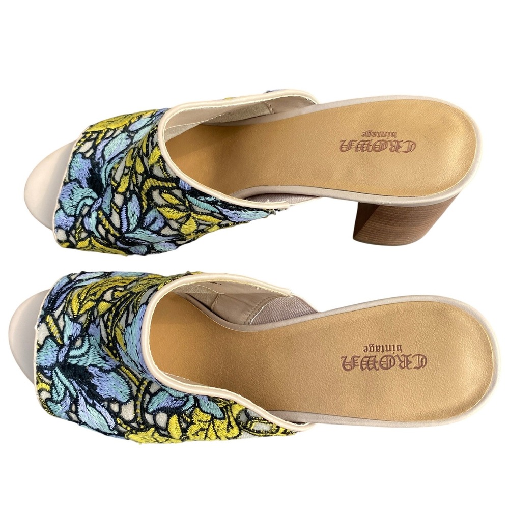 Crown Vintage Womens Clara Mule Sandals Size 10 M Floral Embroidered Boho Artsy - Picture 8 of 15
